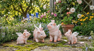 4er Set Lustige Schweine mit Flügel - Dekofigur